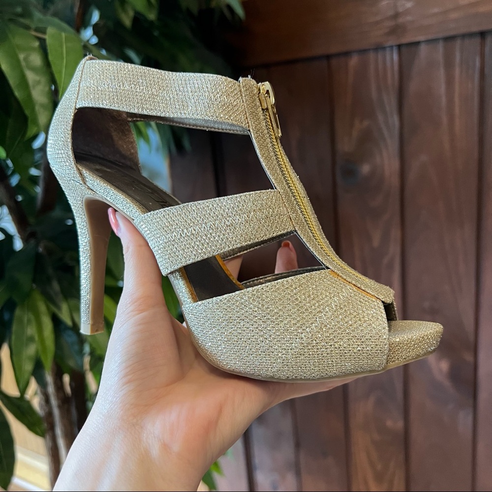 Champagne Gold Metallic Sparkle Zipper Heels
